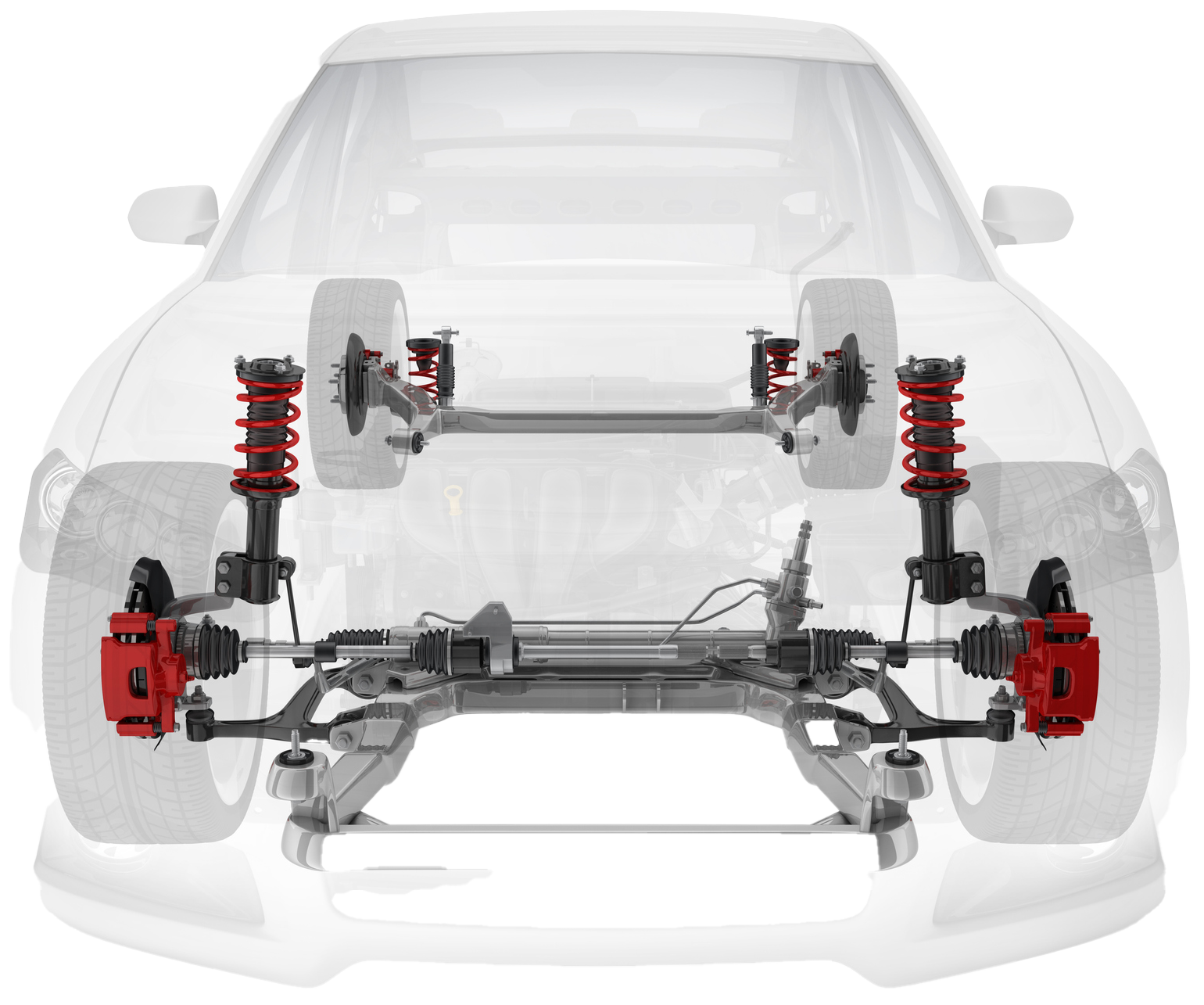 It shows the suspension system of a car.