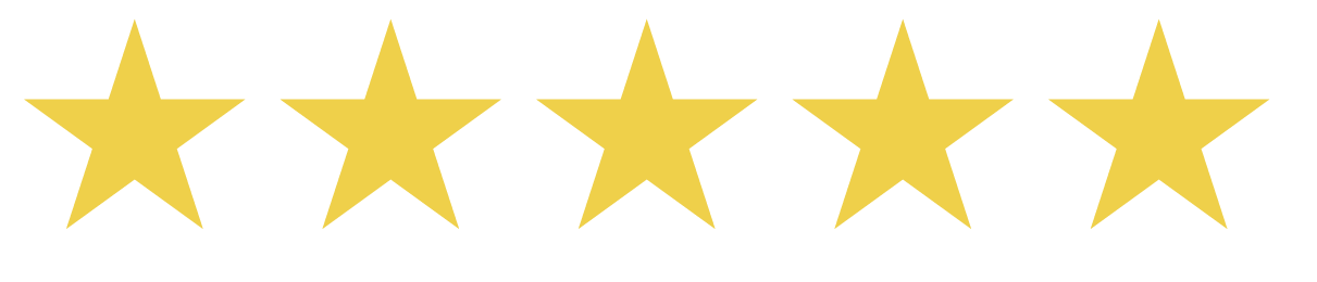 Five yellow stars are lined up in a row on a white background.