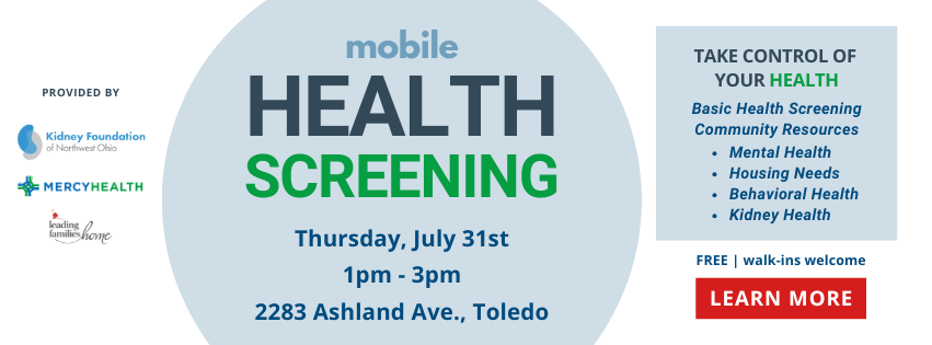 A poster for a mobile health screening on July 31, 2025
