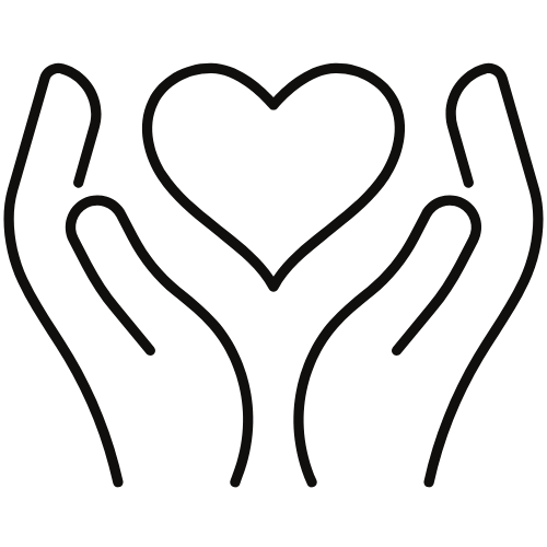 Hands cupping a heart symbol, representing care and compassion.