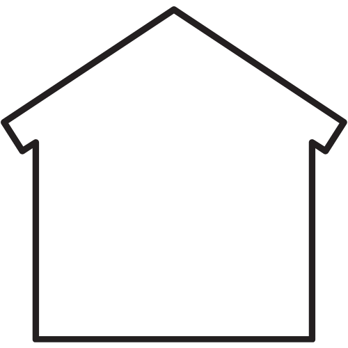 House outline with a gabled roof and small rectangular protrusions on either side.