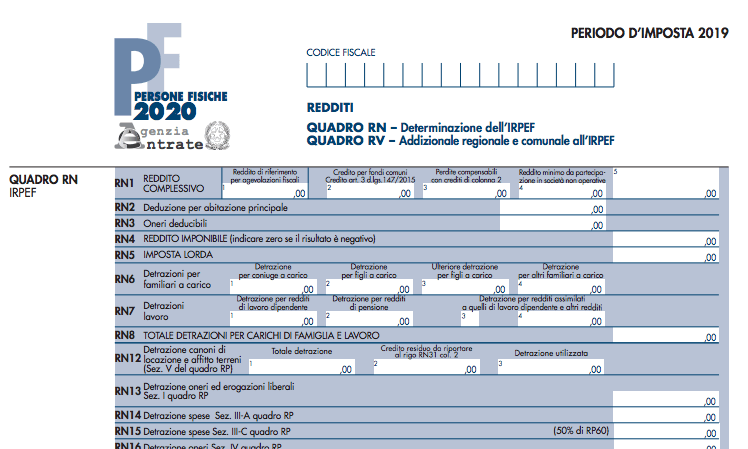 modulo per la dichiarazione dei redditi