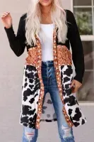 BGALC4302 Black Western Pattern Cow Patchwork Open Front Cardigan