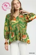 UMK0726 Green Mix Floral Print Mix Top