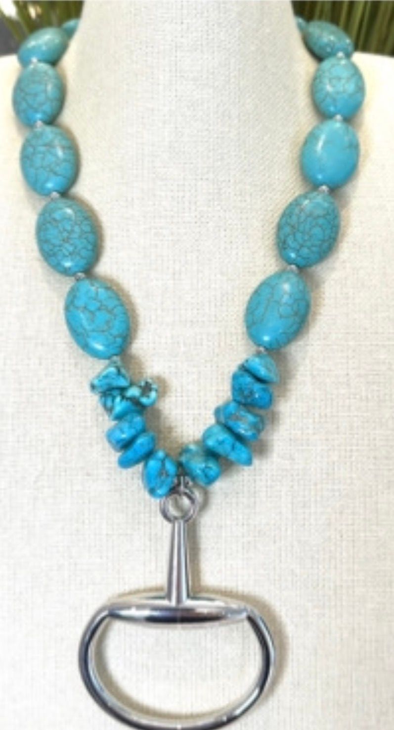 ST279 Silver Turquoise Magnasite 18 Inch Equine Snaffle Bit