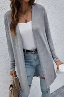 BGAP6011 Grey High Rise Solid Color Open Front Leight Weight Cardigan