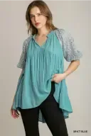 UMB8483 Front Line V Neck Tunic Top Mint Blue