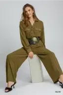 UMK9078 Olive Textured Knit Jumpsuit