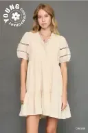 UMS5074 Cream Laced Trim Sleeve Midi Dress