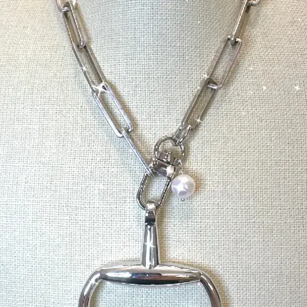 ST276 Antique & Shinny Silver Triple Train Equestrian Snaffle Bit Necklace