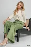 UMK9071P Green Wide Leg Wrinkled Pants