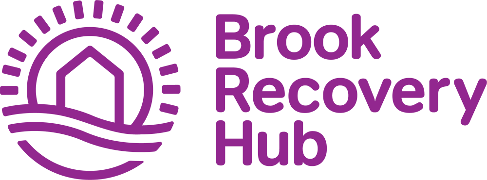 A purple logo for the brook recovery hub