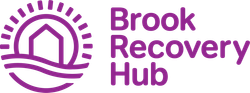 A purple logo for the brook recovery hub