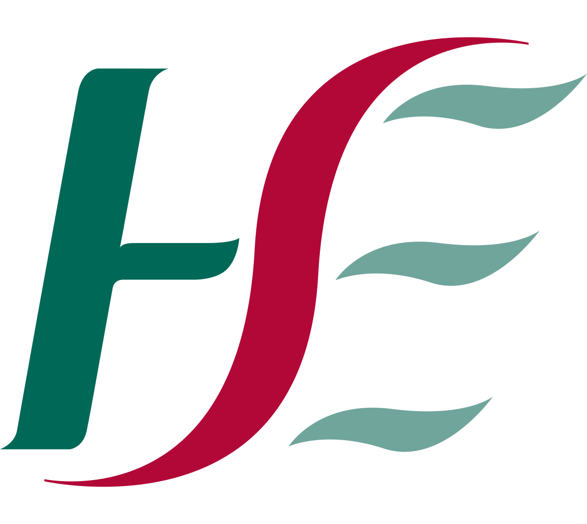 A green letter h with a red swirl around it