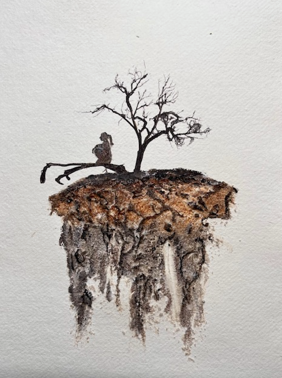 Landschap mixed media kunstwerk genaamd 'Musing' gemaakt door Françoise Vaal