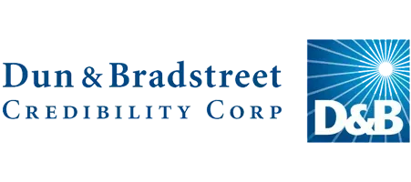 Logo for Dun & Bradstreet Credibility Corp. Features the name and a blue and white sunburst square with 