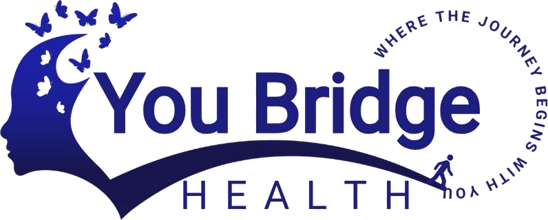 A logo for you bridge health with a woman 's head and birds