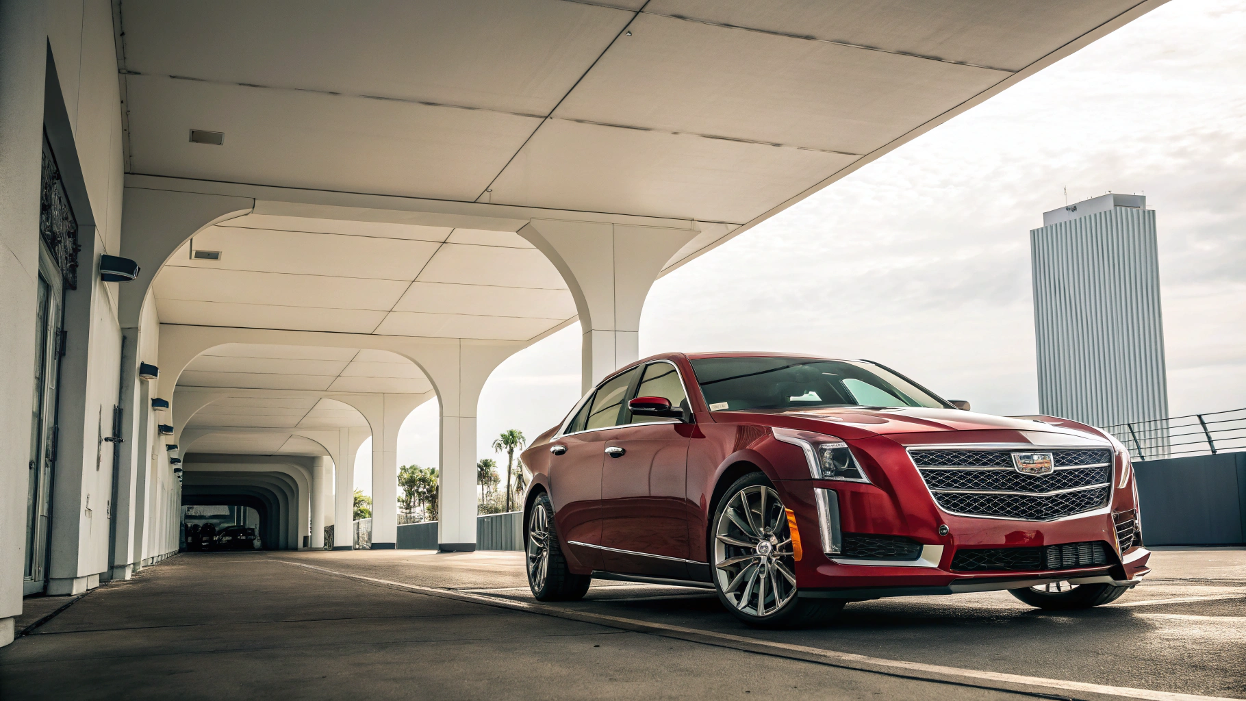 Mid-century modern credenza with a lamp and decorative objects, in a sunlit room.