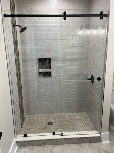 Shower With White Brick — Leland, NC — Leland Glass & Mirror