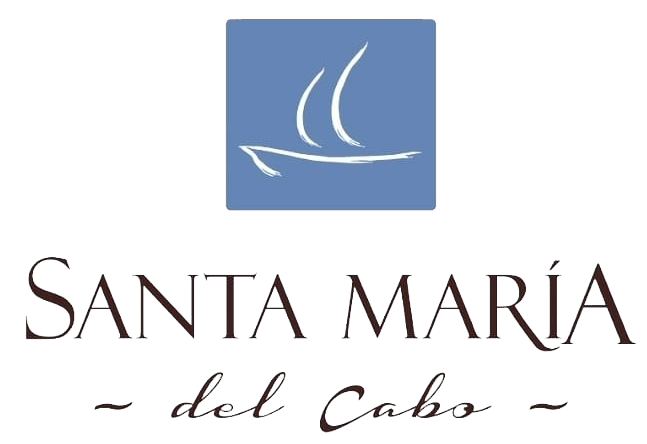 A logo for santa maria del cabo with a sailboat in a blue square