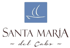 A logo for santa maria del cabo with a sailboat in a blue square