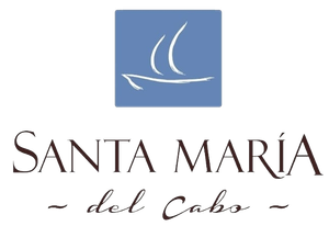 A logo for santa maria del cabo with a sailboat in a blue square