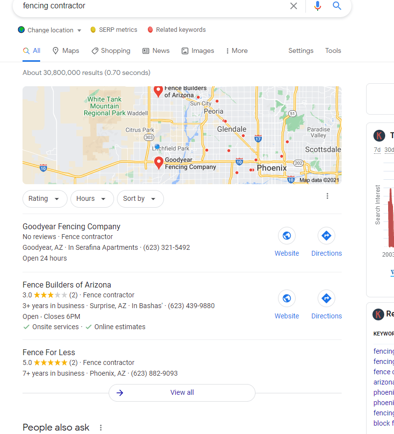 screenshot of my fixed location search results, now showing 