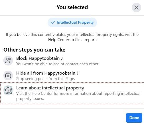 steps for reporting a scam post that violates Intellectual Property