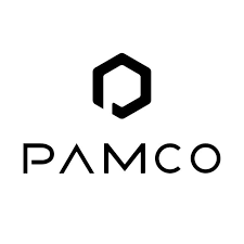 A black and white logo for a company called pamco.