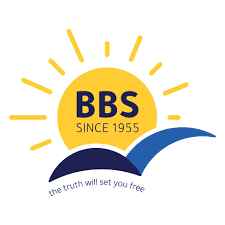 A logo for bbs since 1955 with a sun and a book