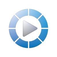 A play button in a blue circle on a white background.