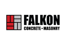 Falkon Concrete and Masonry logo: Red and gray block design beside black text.