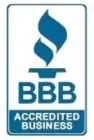 BBB Accredited Business logo in blue and white with flame icon above text