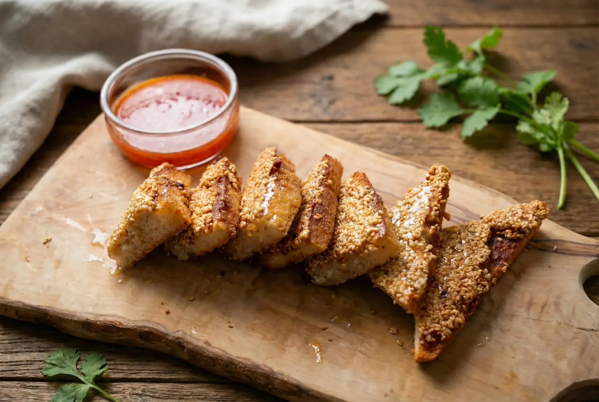 Steamed dumplings with a spoon of sauce in a bamboo steamer with chopsticks.