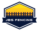 JBS Fencing logo with yellow and navy hexagon, fence graphic, and bold white text