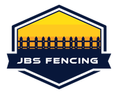 JBS Fencing logo with yellow and navy hexagon, fence graphic, and bold white text