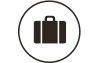 Brown suitcase icon in a white circle.