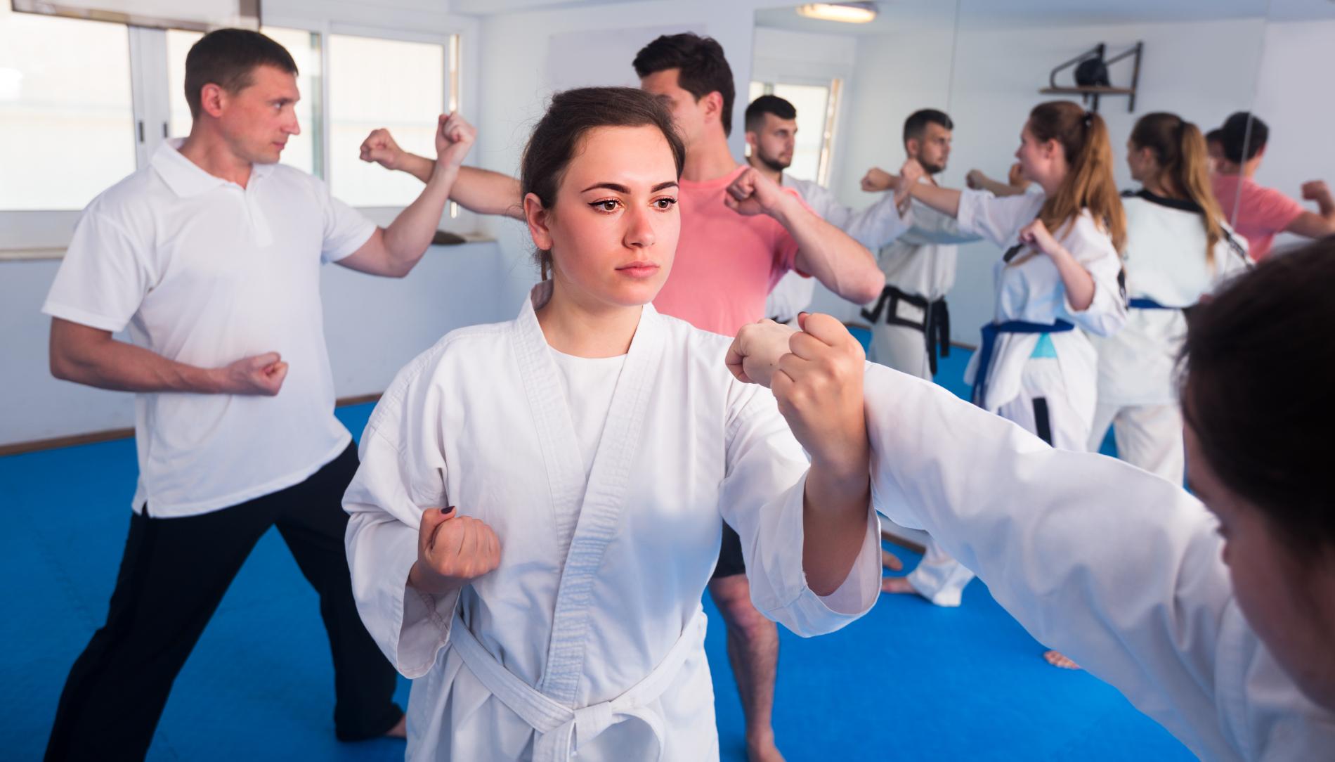 Woman practicing karate