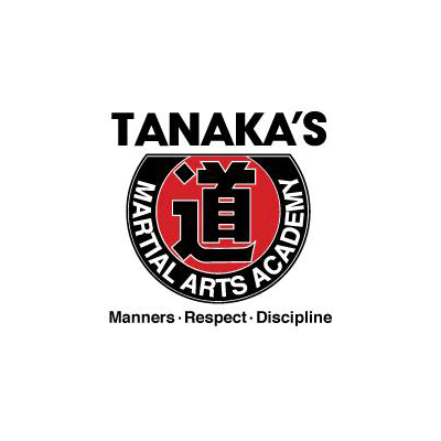 Tanaka's Martial Arts Academy logo. Black text on white background with a red circular emblem.