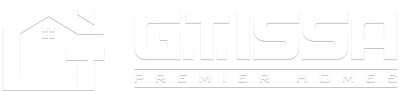 A white logo with a house and the words premier homes.