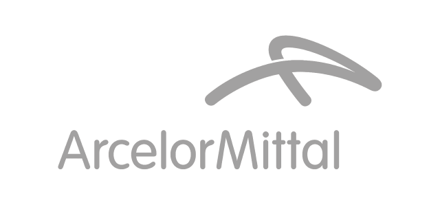 The logo for arcelormittal is a gray logo on a white background.
