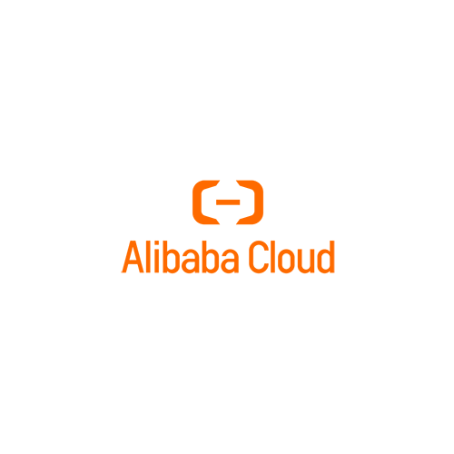 An orange and white logo for alibaba cloud