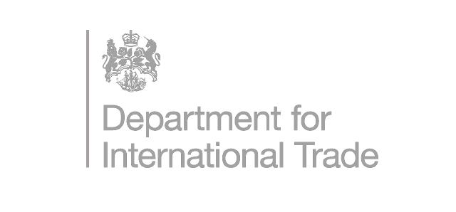 The department for international trade logo is gray and has a coat of arms on it.