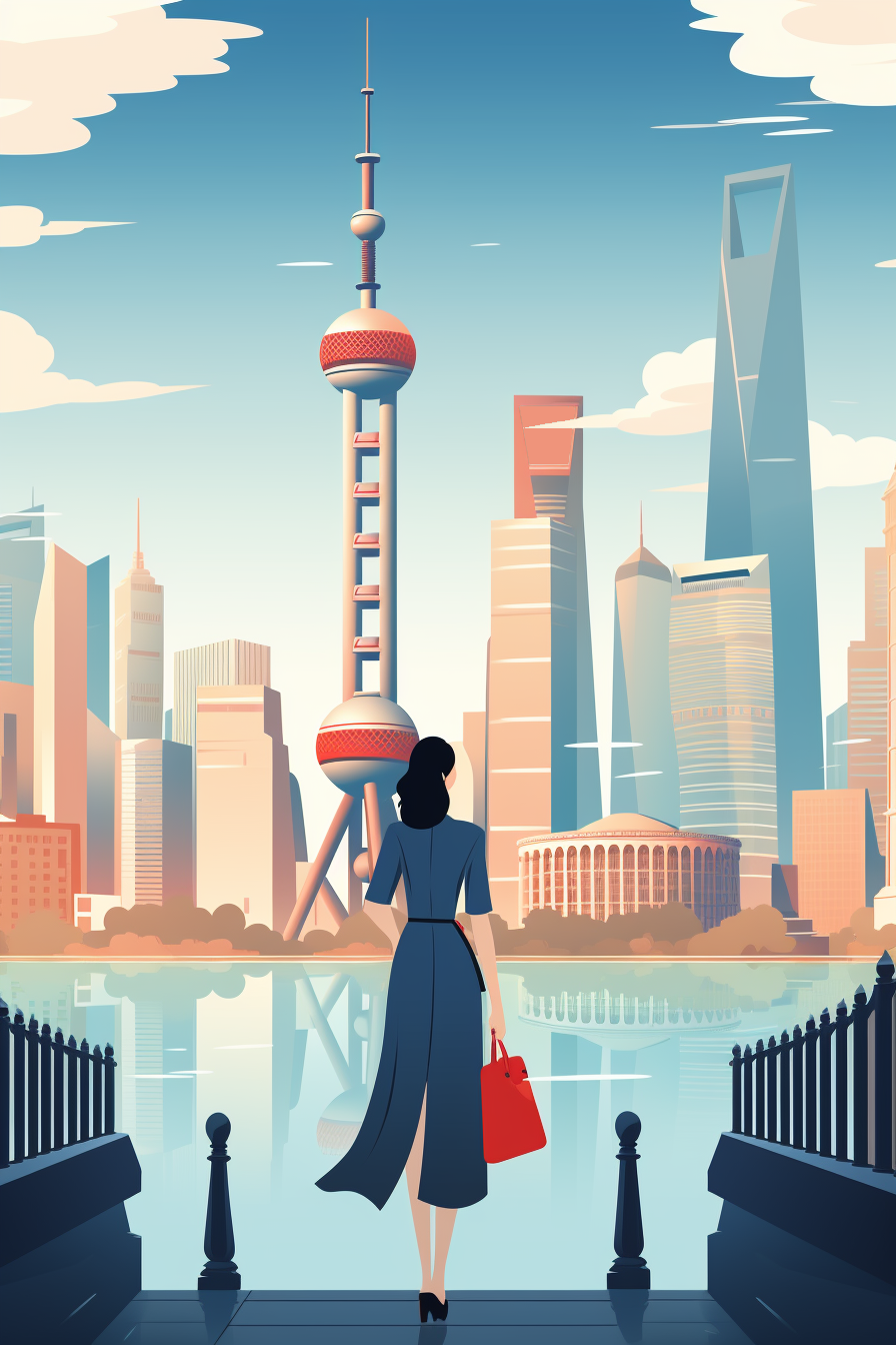 a woman is standing in front of a city skyline .