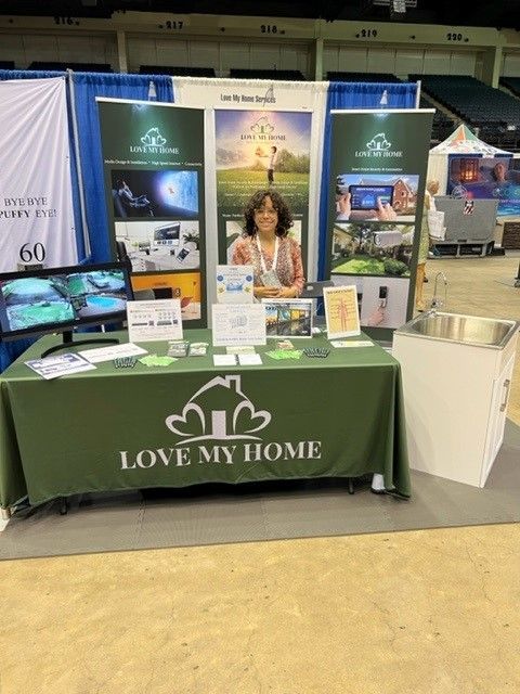 Woman at a trade show booth for