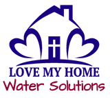 Logo with a blue house design, heart shapes, and text "LOVE MY HOME Water Solutions."