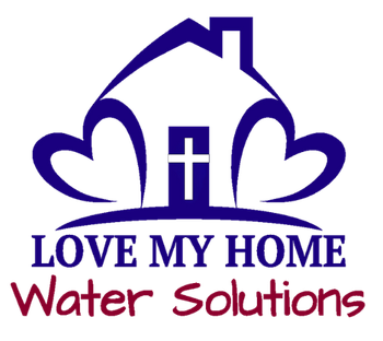 Logo with a blue house design, heart shapes, and text "LOVE MY HOME Water Solutions."