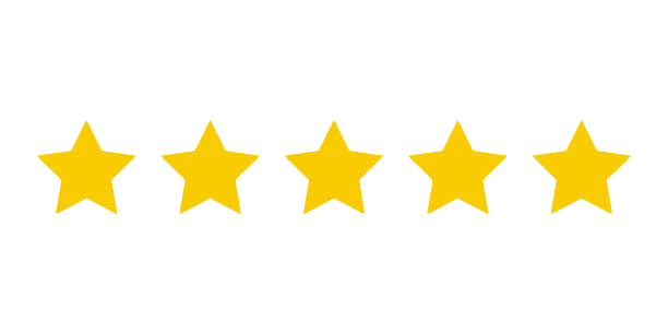 A row of five yellow stars on a white background.