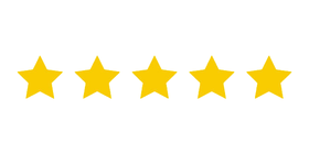 A row of five yellow stars on a white background.