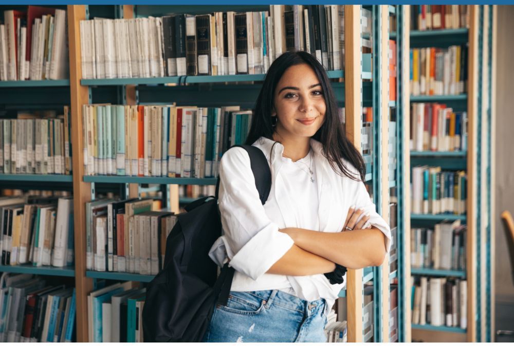 college student in library